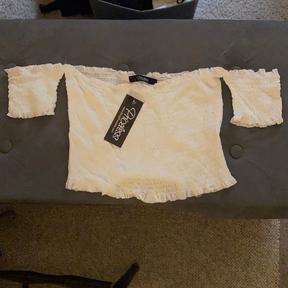 Shop Priceless off shoulder crop top white